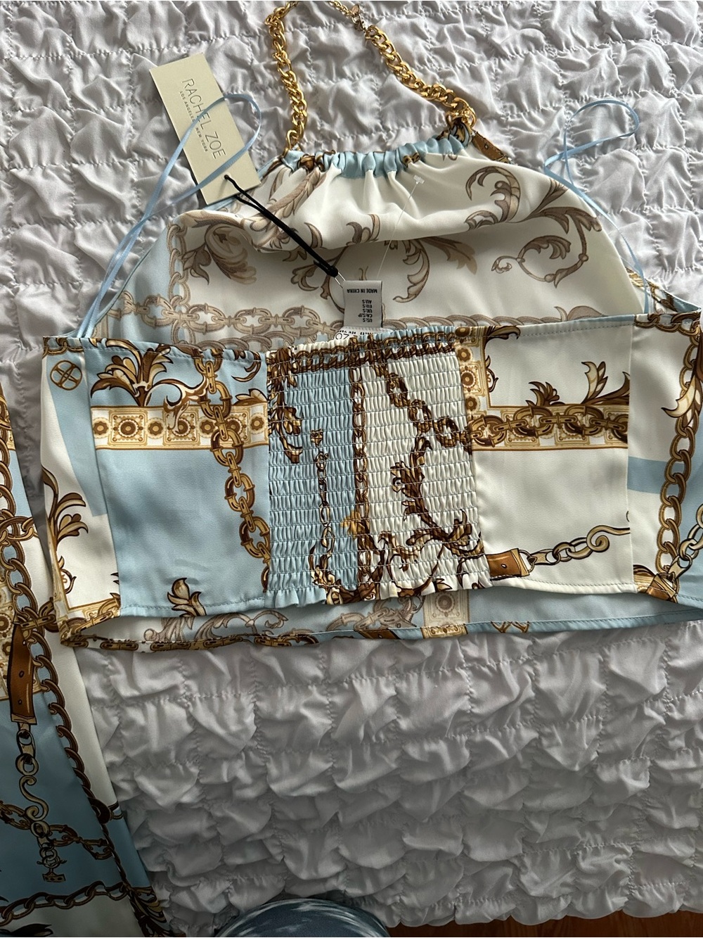 Rachel Zoe Blue & Cream Chain Print Skirt and Top Set - Picture 3 of 6
